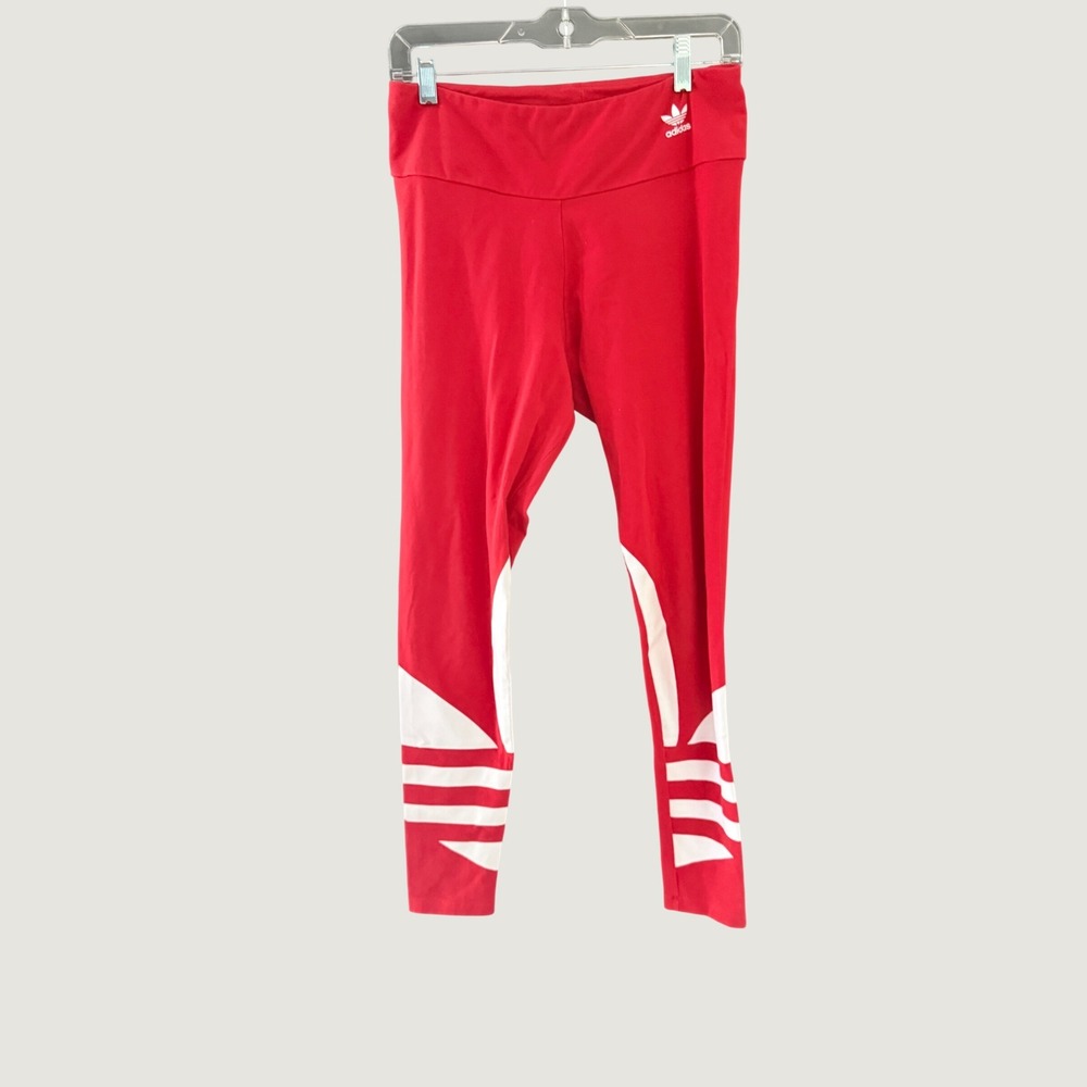 Adidas Originals Women Red Trefoil Logo Leggings Size Medium Activewear Slim Fit